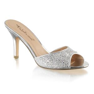 FABULICIOUS Women's Silver Rhinestone Mule Heels